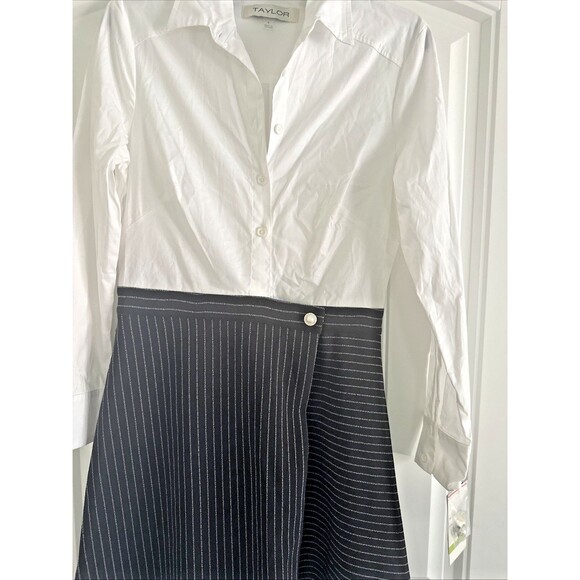 Taylor Women's Mixed-Media Side-Draped Shirtdress Professional Work Dress Size 4 - Picture 5 of 12